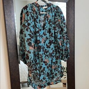 Ulla Johnson Blue and Black Floral Coverup Tunic